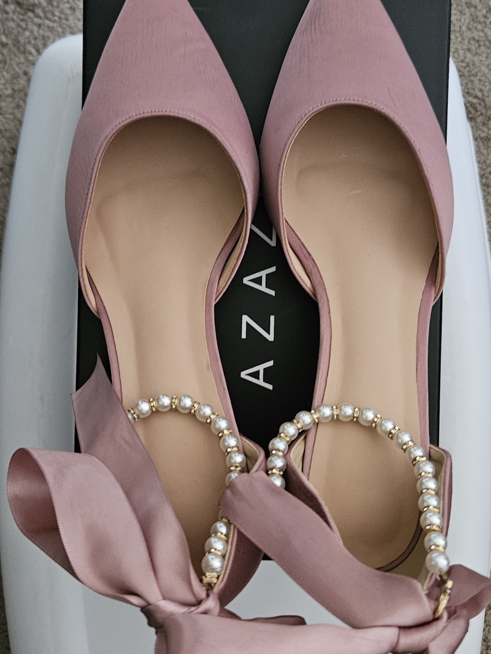 Azazie Dusty Rose Pearl-Ankle Satin Flats